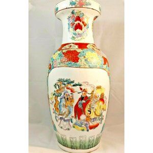 Chinese Floor Vase Urn Jingdezhen 18" tall Birds Flowers Famille unmarked